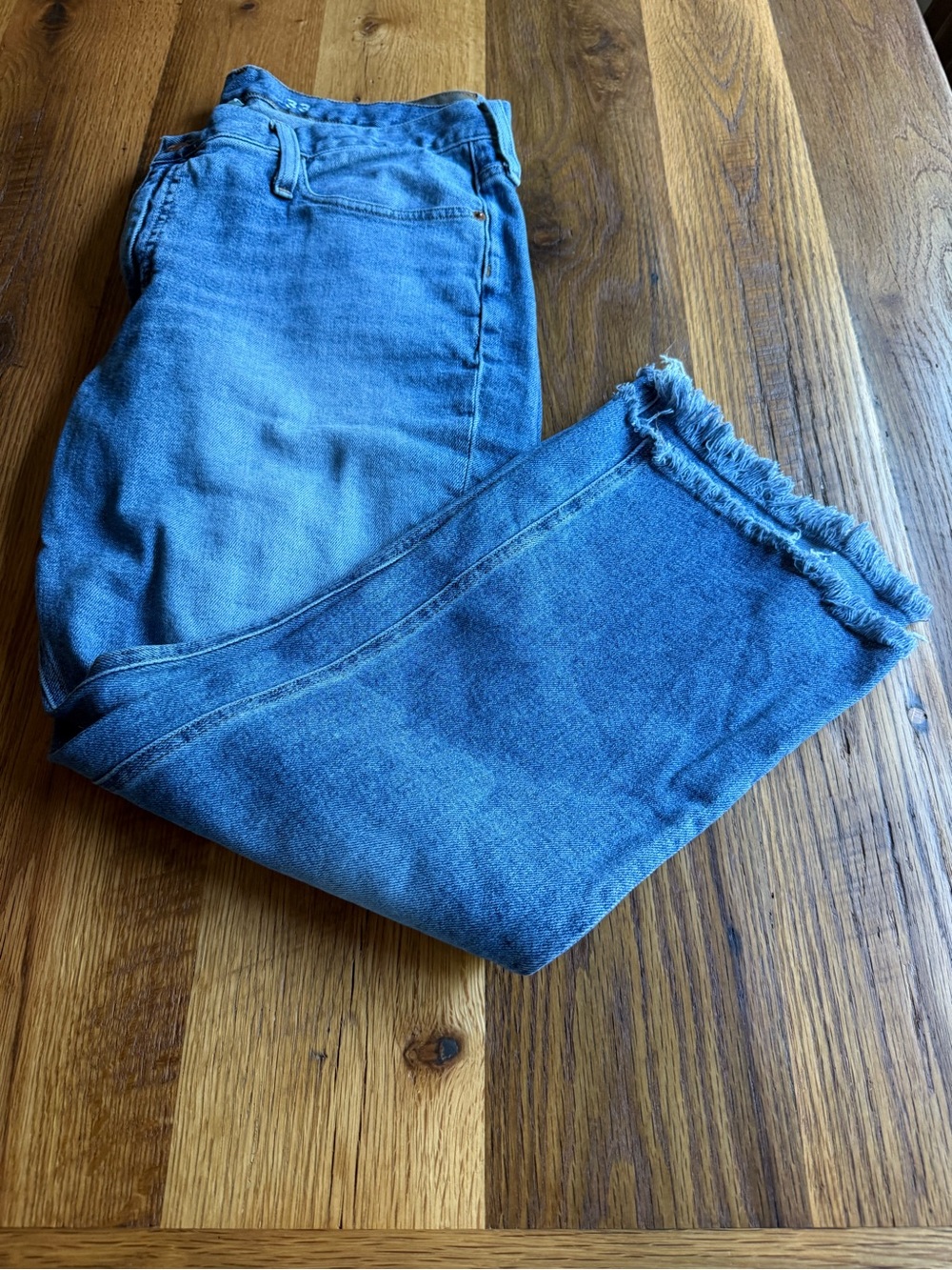 J. Crew Mid-Blue Cropped Jeans with Frayed Hem